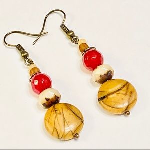 Picasso Jasper Czech Glass & Jadeite Earrings